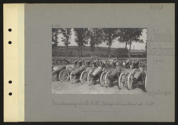La Neuville-Sire-Bernard (près). Parc d'équipage du groupe d'armée du nord. Réserve de mortiers de 220