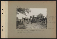 Etampes (La grange des Noyers). Poste de DCA. Soldats aidant aux travaux de la ferme