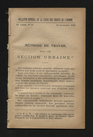 Novembre 1912 - Bulletin officiel de la Ligue des Droits de l'Homme