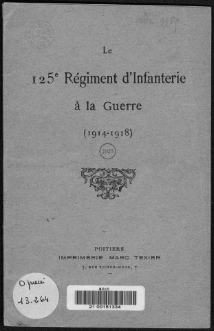 Historique du 125ème régiment d'infanterie