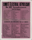 Comité Electoral Républicain du IIIe Arrondissement : Liste des candidats