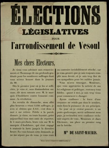 Elections législatives pour l'arrondissement de Vesoul : Mis de Saint-Mauris