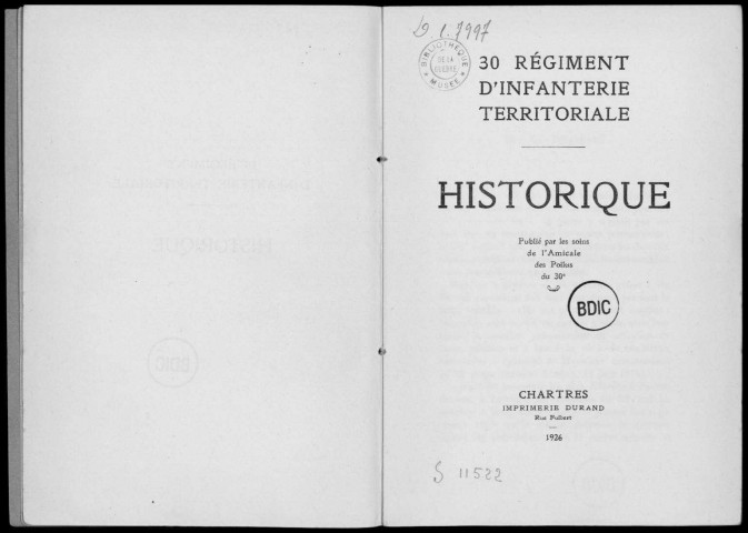 Historique du 30ème régiment territorial d'infanterie