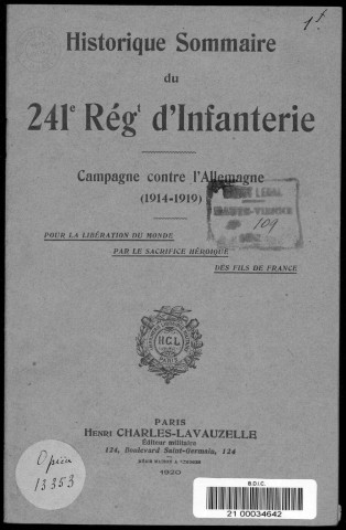 Historique du 241ème régiment d'infanterie