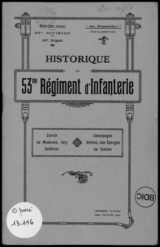 Historique du 53ème régiment d'infanterie