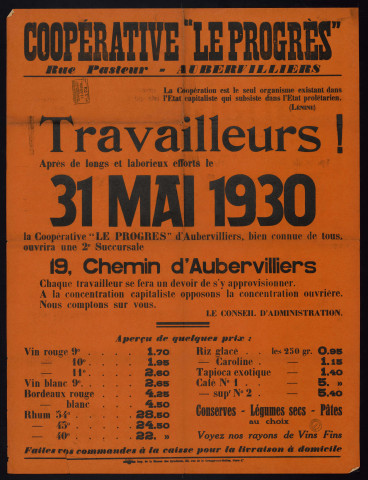 La coopérative Le Progrès d'Aubervilliers & ouvrira une 2e succursale