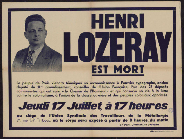 Henri Lozeray est mort : le peuple de Paris veindra témoigner sa reconnaissance...