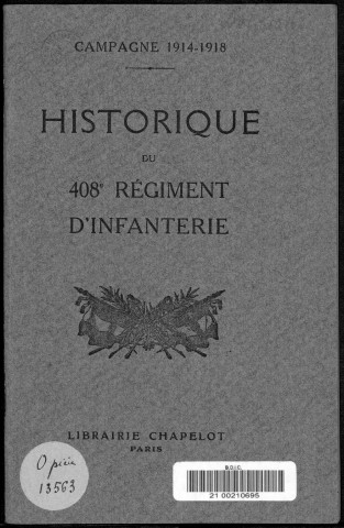 Historique du 408ème régiment d'infanterie