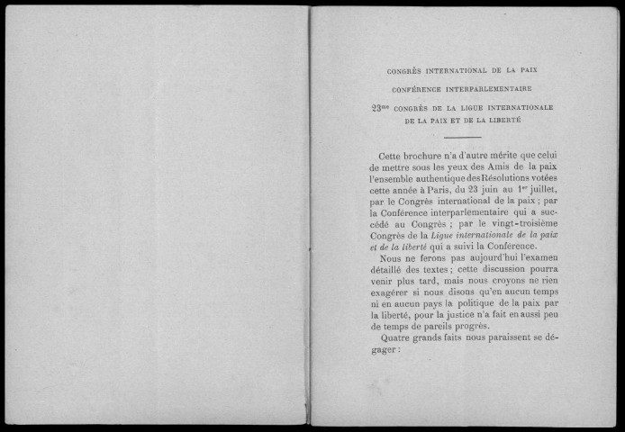 Ligue internationale de la paix et de la liberté. Résolutions votées à Paris par le Congrès international de la paix (...)1889