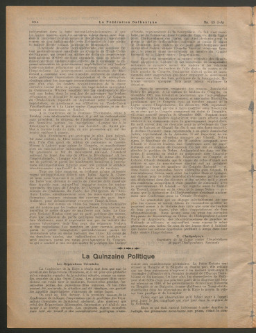 Février 1930 - La Fédération balkanique