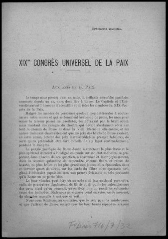 XIXe Congrès universel de la paix (bulletin d'inscription)