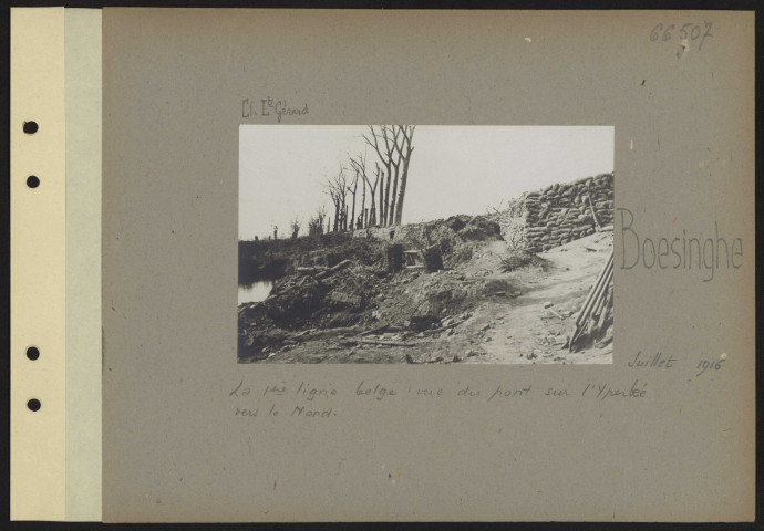 Boesinghe. La première ligne belge vue du pont sur l'Yperlée vers le nord