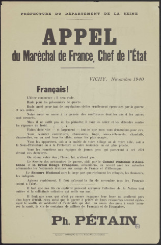 Appel du Maréchal de France, chef de l'Etat