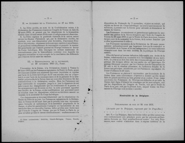 Union interparlementaire. Commission des Déclarations de Neutralité permanente. Sous-Titre : Documents préliminaires 1915