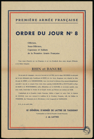 Première Armée française : ordre du jour N° 8