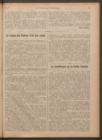 Juillet 1926 - La Fédération balkanique