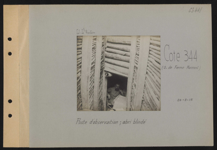 Cote 344 (ouest de Ferme Mormont). Poste d'observation ; abri blindé