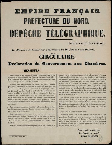 Déclaration du Gouvernement aux Chambres : nous vous demandons de nous aider à soutenir et à augmenter le mouvement national…