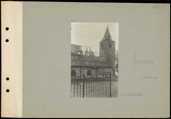 Amance. L'église bombardée
