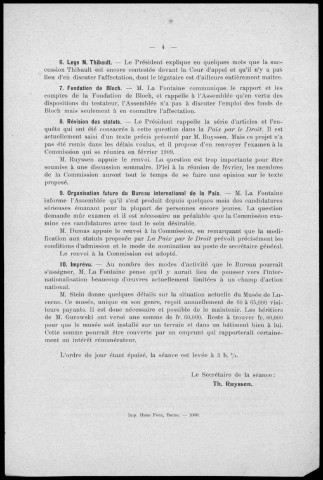 Bureau international permanent de la paix. Procès-verbal de la XVIe Assemblée générale du mardi 28 jullet 1908