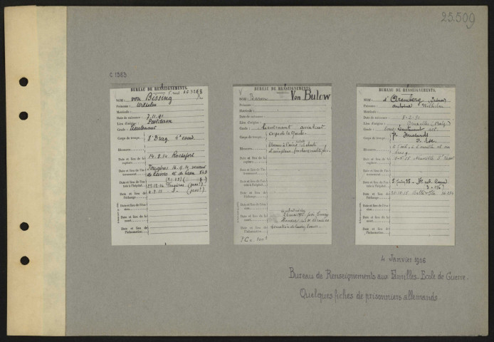 Quelques fiches de prisonniers allemands