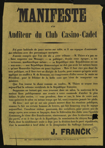 Manifeste d'un auditeur du Club Casino-Cadet