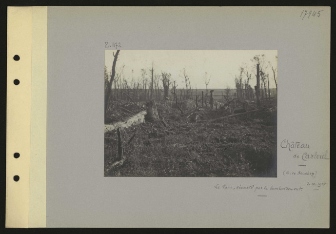 Château de Carleul (ouest de Souchez). Le parc dévasté par le bombardement
