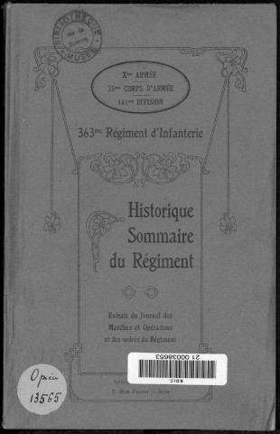 Historique du 363ème régiment d'infanterie
