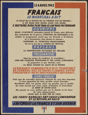 Français le maréchal a dit : j'ai choisi la France et son avenir
