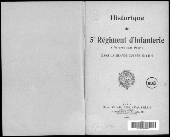 Historique du 5ème régiment d'infanterie