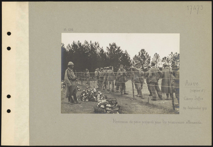 Auve (région d'), Camp Joffre. Morceaux de pain préparés pour les prisonniers allemands