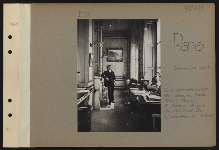 Paris. Sous-secrétariat des Beaux-Arts. Palais-Royal. M. Pierre Alype du cabinet du sous-secrétaire d'État