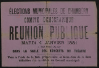 Élections municipales de Chambéry Comité démocratique : Réunion publique mardi 4 janvier 1881