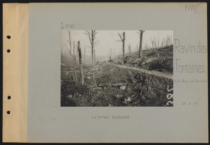 Ravin des Fontaines (sud du Bois de Caurières). Le terrain bombardé