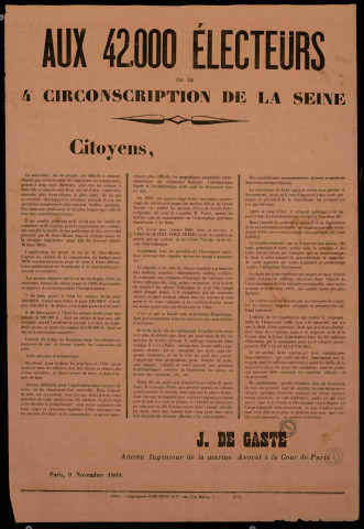 J. de Gasté... Aux 42 000 électeurs de la 4e circonsciption de la Seine