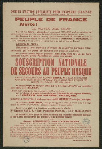 Peuple de France : souscription nationale de secours au peuple basque