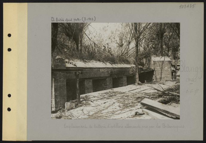 Blangy (près). Emplacement de batterie d'artillerie allemande pris par les Britanniques