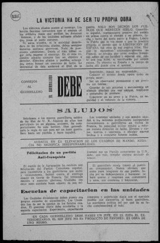Lucha (1944 : n° 7-11). Sous-Titre : portavoz de la Agrupación de guerrilleros "Reconquista de España" al servicio de la Junta suprema de U.N.