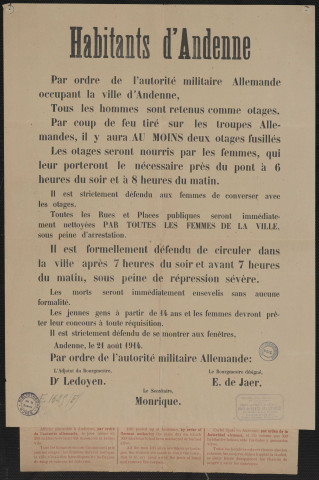 Par ordre de l'autorité militaire allemande...amp; tous les hommes sont retenus comme otages