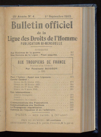 Septembre 1915 - Bulletin officiel de la Ligue des Droits de l'Homme