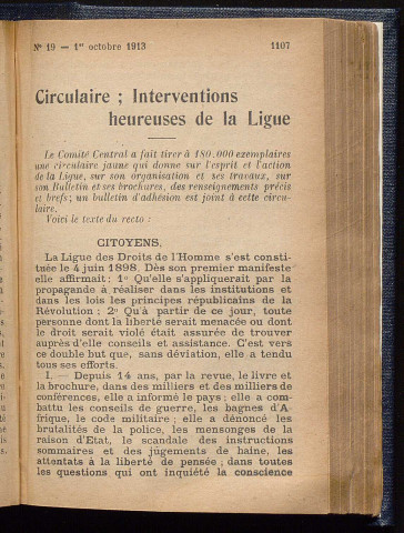 Octobre 1913 - Bulletin officiel de la Ligue des Droits de l'Homme