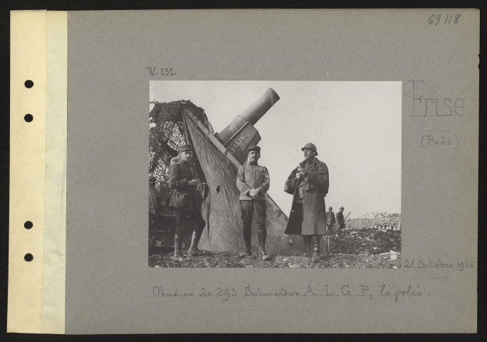 Frise (près). Obusier de 293 Schneider artillerie lourde à grande puissance ; la volée