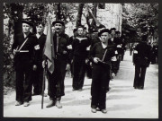 Marseille, 29 août 1944. Manifestation de la liberté, après la libération de la ville. Un groupe de partisans soviétiques défile