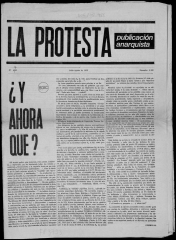 La Protesta n°8161, julio-agosto de 1975. Sous-Titre : Publicación anarquista