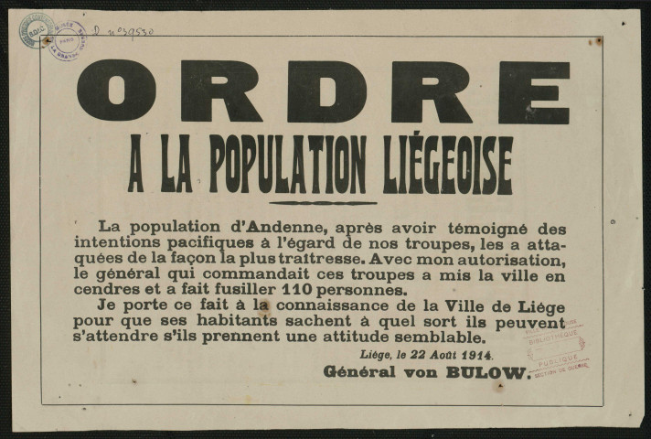 La population d'Andenne...amp; a attaquées...amp; ville en cendres...amp; fusiller