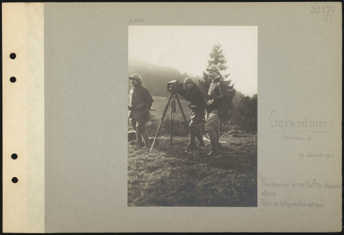 Gérardmer (environs de). Manœuvres du 52e bataillon de chasseurs alpins. Poste de télégraphie optique