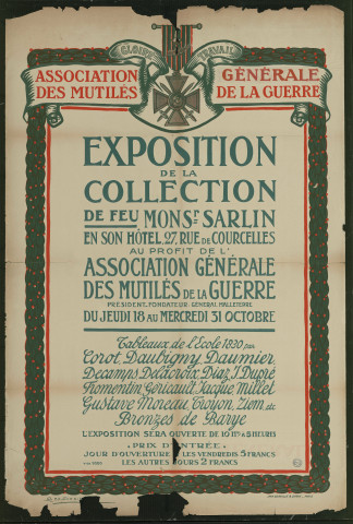 Exposition de la collection de feu Monseigneur Sarlin en son hôtel ... au profit de l'Association générale des mutilés de la guerre