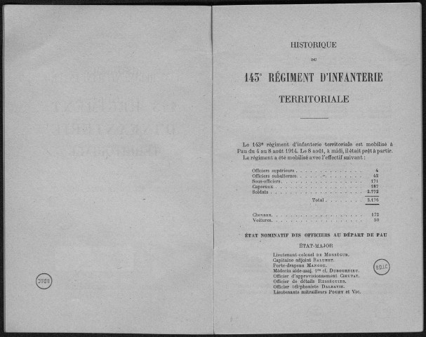 Historique du 143ème régiment territorial d'infanterie