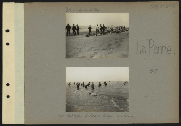 La Panne. Sur la plage. Soldats belges au bain