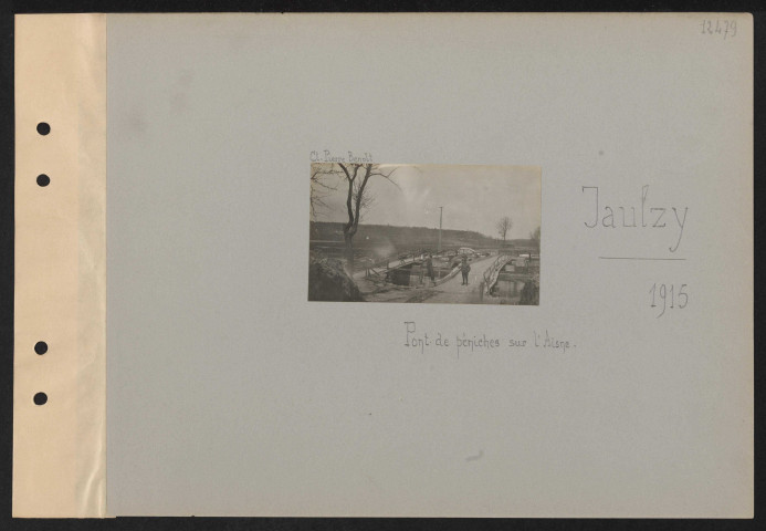 Jaulzy. Pont de péniches sur l'Aisne